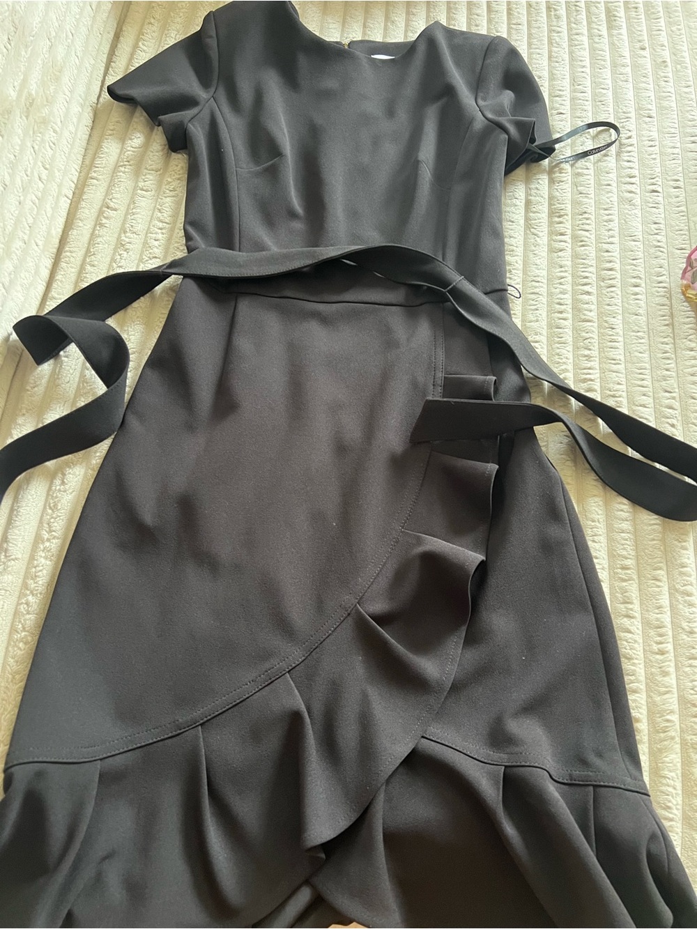 Calvin Klein Black Short-Sleeve Midi Dress with Gold Back Zip